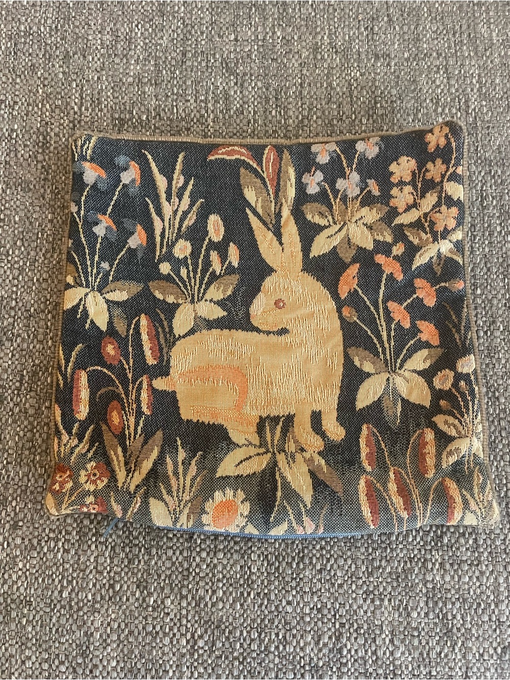 Vintage- Rabbit Tapestry Pillow Cover  in Navy and Beige